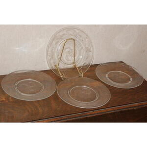 Vintage Glass Luncheon Salad Plate with Etched Laurel Leaf Design - Set of 4